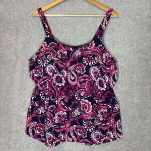 Lands' End Underwire Paisley Tankini Swimsuit Top-Navy/Pink-Women Size 22W